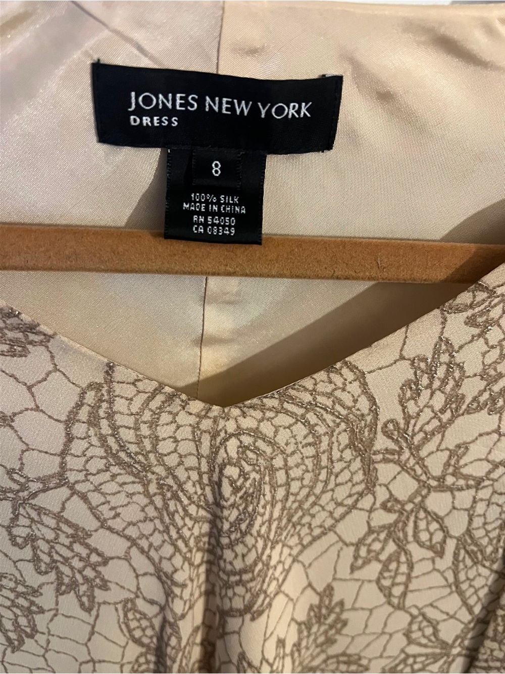 Jones New York Cream Dress with Taupe Lace-Print Overlay